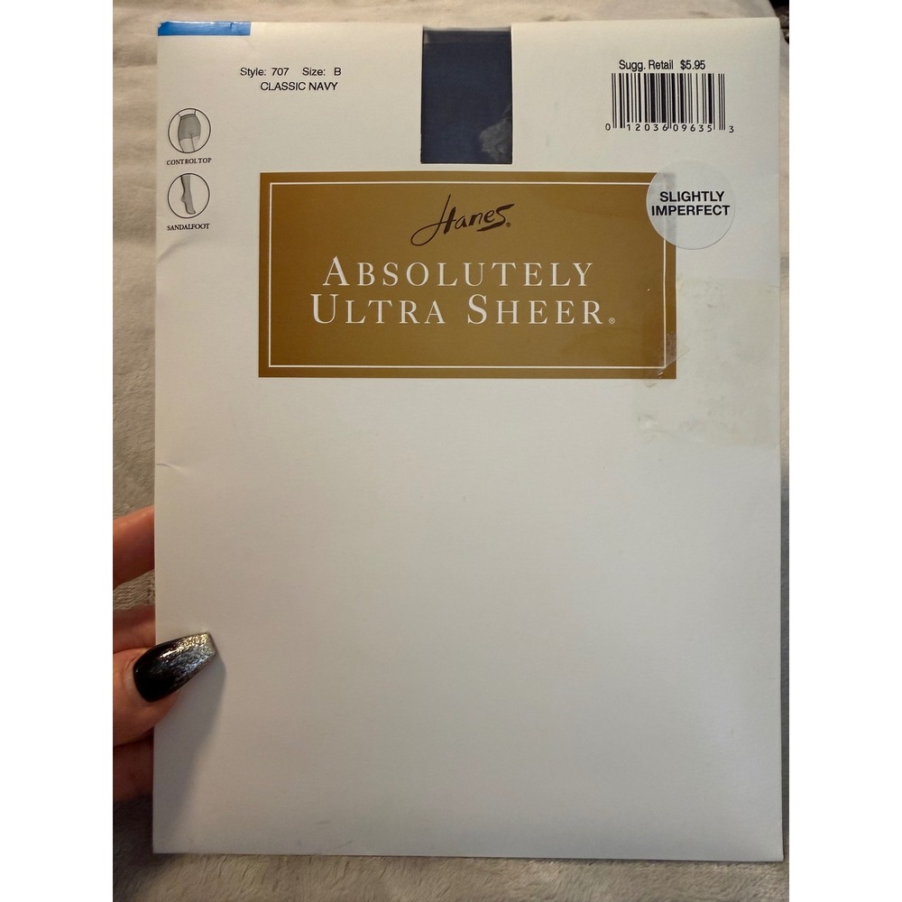 Vintage Hanes Absolutely Ultra Sheer Navy Pantyhose CD Size B